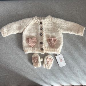 The Blueberry Hill Baby Heart Cardigan and Mittens Bundle